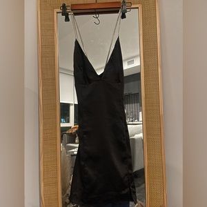 Used Lulus Black satin slip dress with rhinestones straps size S